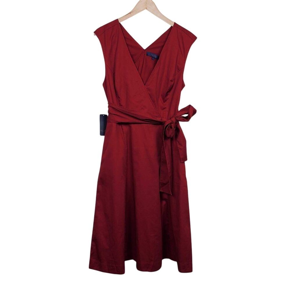 RACHEL Rachel Roy Cross Back Dress Womens Size 6 Burgundy V Neck Midi NEW